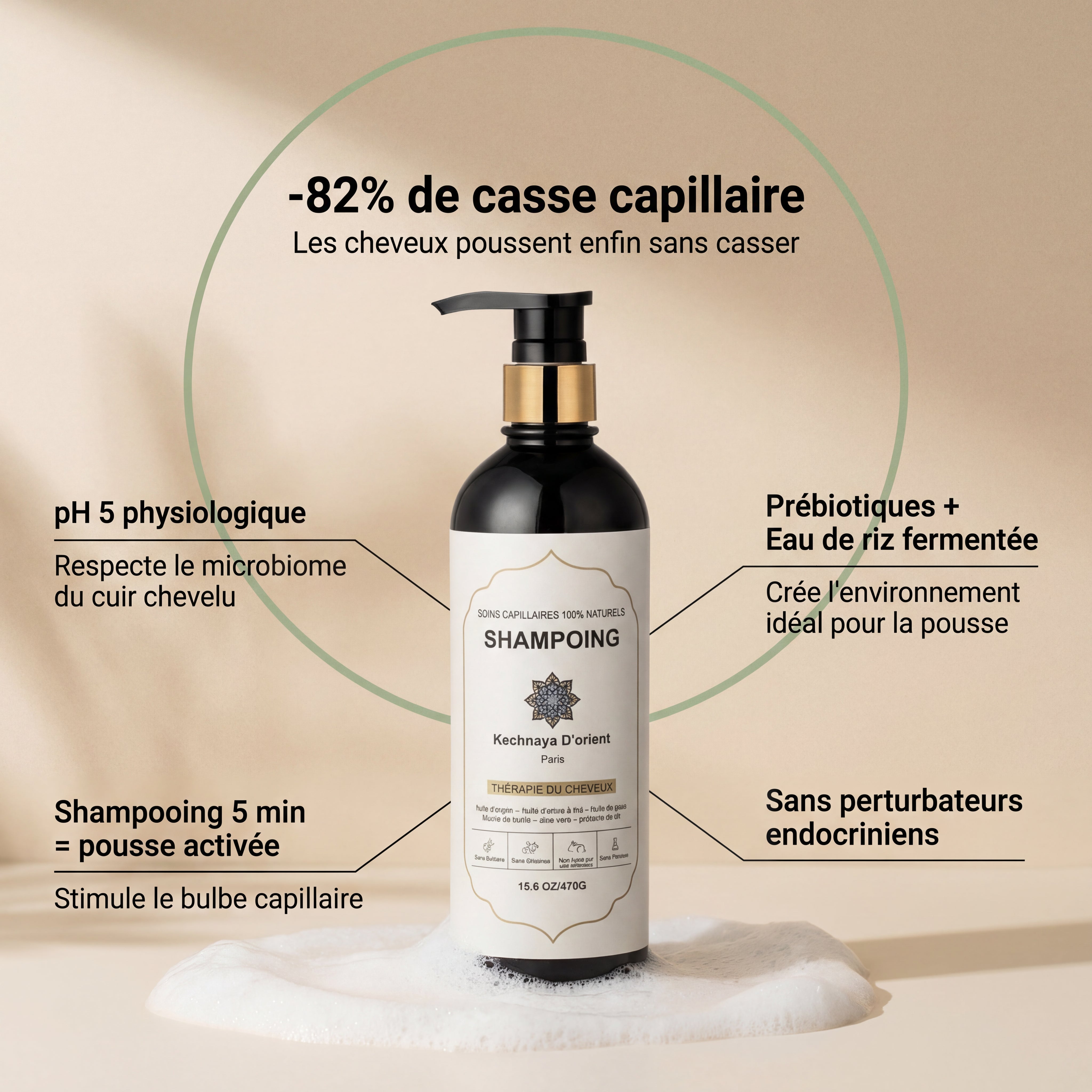 Shampoing Hair Thérapie – Équilibre du Cuir Chevelu & Fibre Renforcée (pH 5) 500g